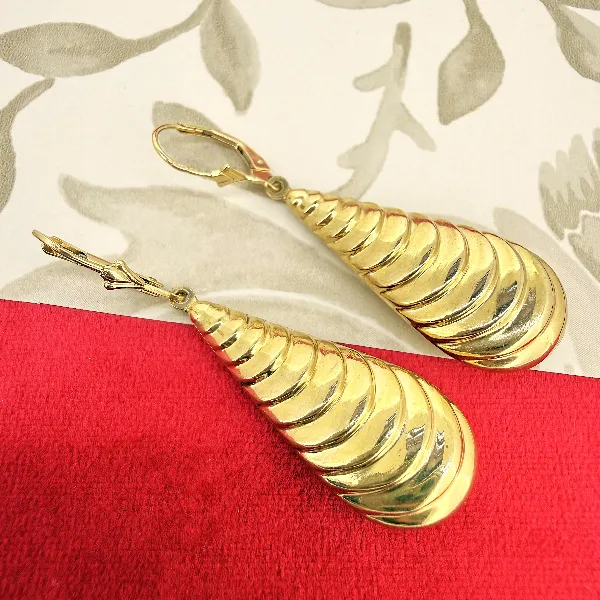 9ct Yellow Gold Ribbed Teardrop Drop Earrings — image 5