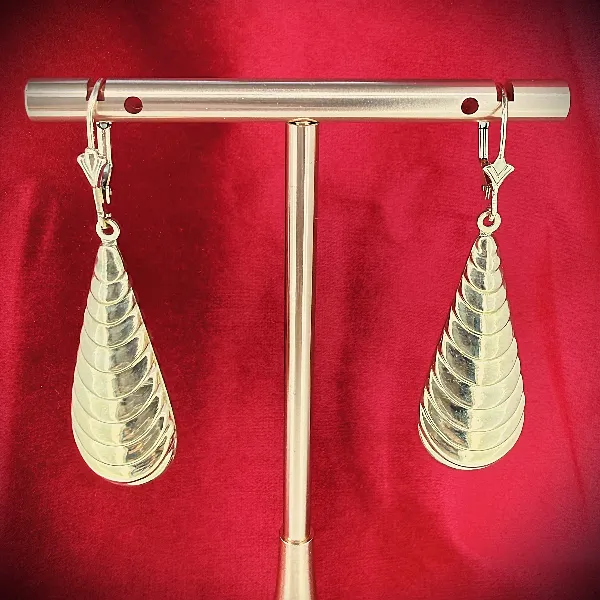 9ct Yellow Gold Ribbed Teardrop Drop Earrings