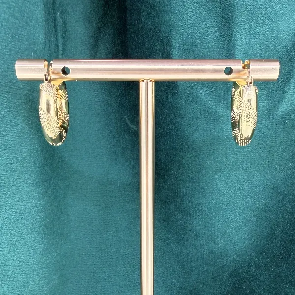9ct Yellow Gold Textured Hoop Earrings - 10mm, Birmingham 1999 — image 2