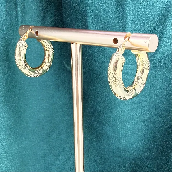 9ct Yellow Gold Textured Hoop Earrings - 10mm, Birmingham 1999 — image 3