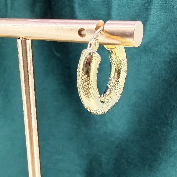 9ct Yellow Gold Textured Hoop Earrings - 10mm, Birmingham 1999 — image 4