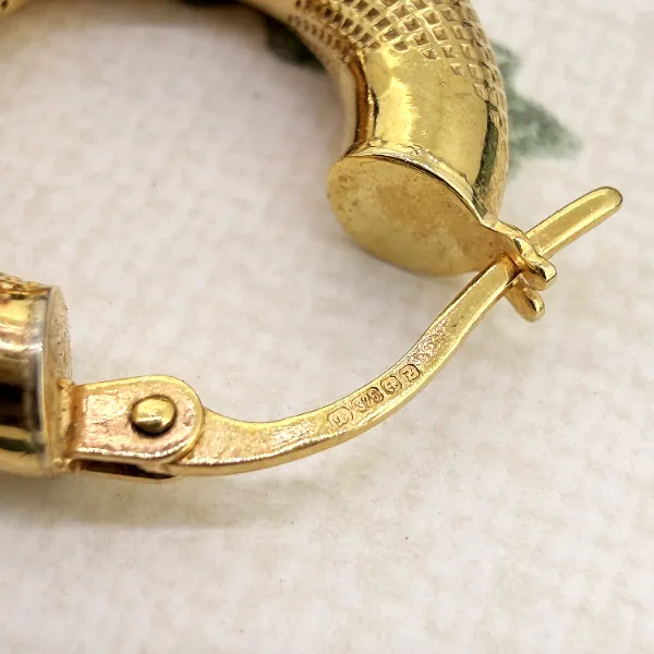 9ct Yellow Gold Textured Hoop Earrings - 10mm, Birmingham 1999 — image 6