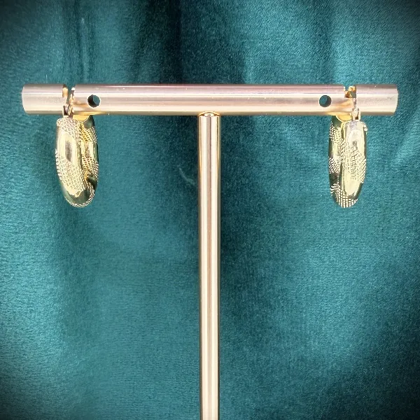 9ct Yellow Gold Textured Hoop Earrings - 10mm, Birmingham 1999