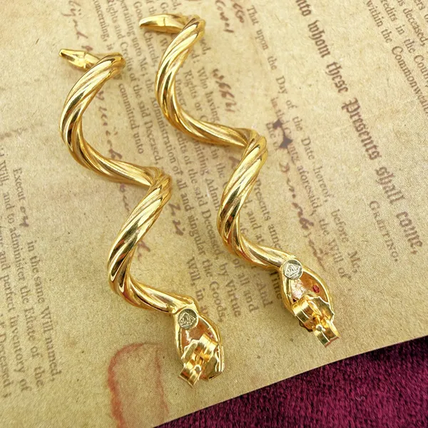 Antique 15ct Gold Snake Drop Earrings with Ruby Eyes — image 6