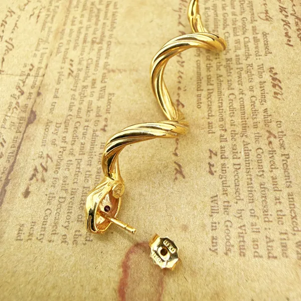Antique 15ct Gold Snake Drop Earrings with Ruby Eyes — image 7