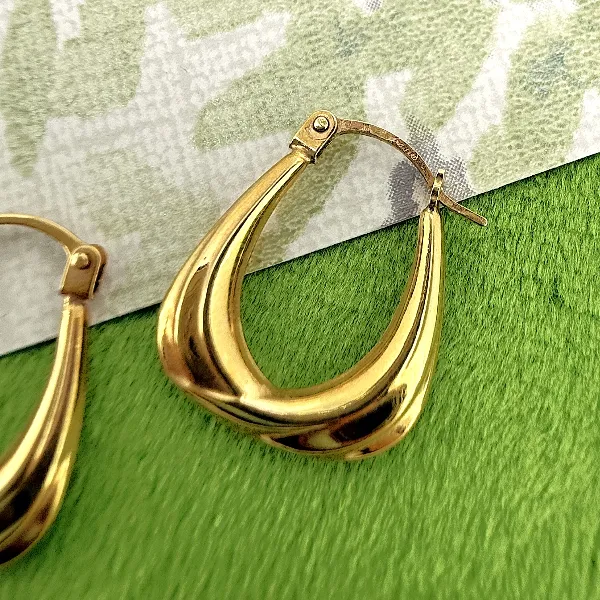 Vintage 9ct Yellow Gold Teardrop Hoop Earrings — image 6