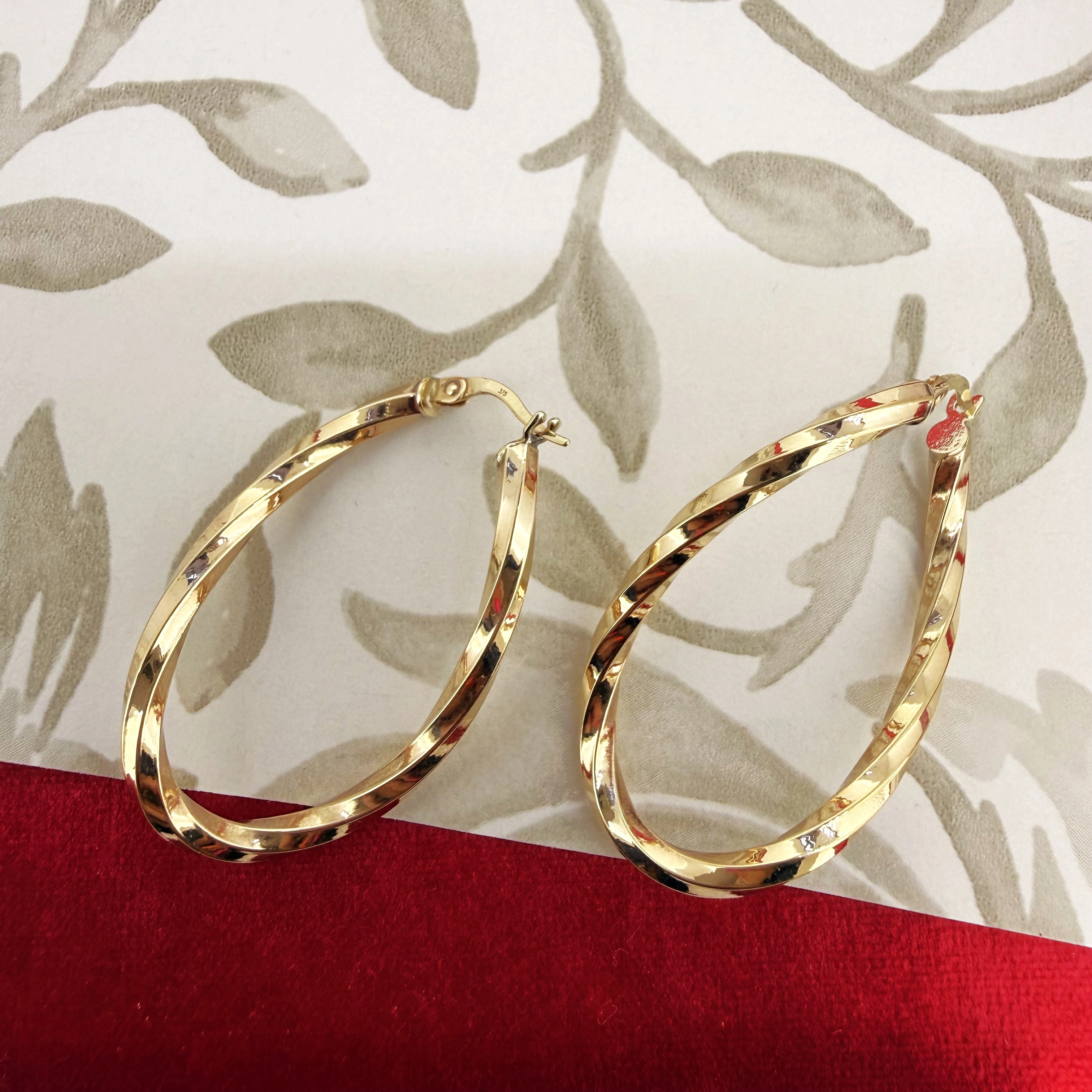 Vintage 9ct Yellow Gold Twisted Hoops — image 5
