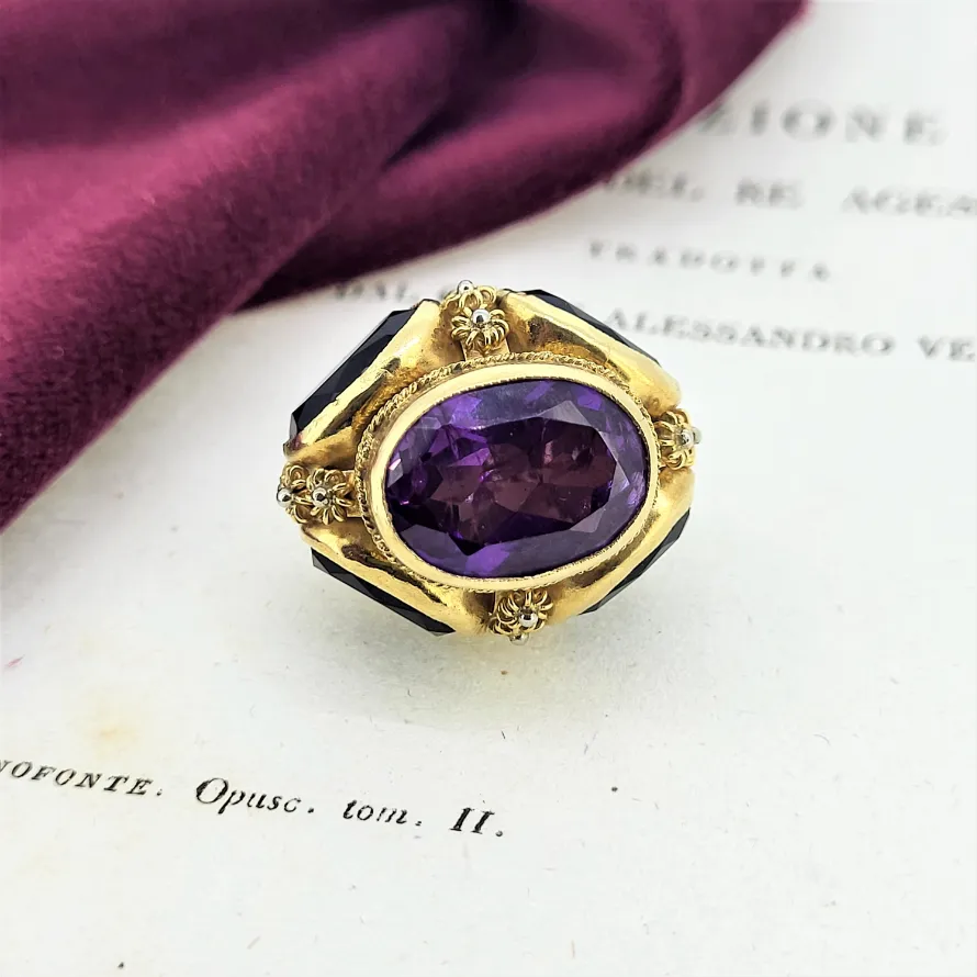 18ct Gold Etruscan Amethyst and Pearl Crown Fob Charm Pendant — image 8