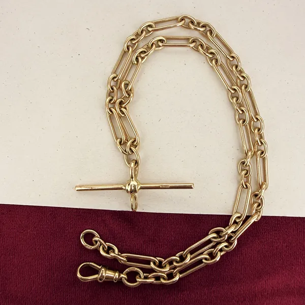 9ct Yellow Gold Trombone Albert Chain, Birmingham 1992 — image 2