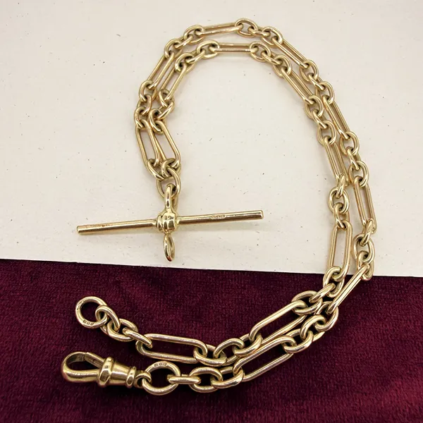 9ct Yellow Gold Trombone Albert Chain, Birmingham 1992 — image 3