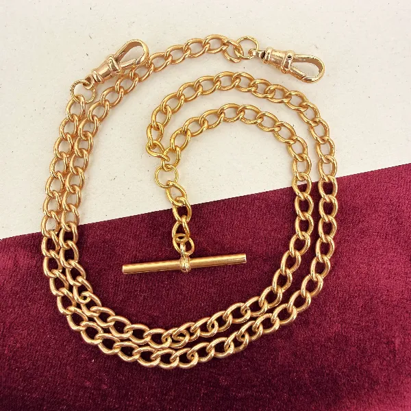 9ct Rose Gold Curb Link Albert Chain Necklace — image 2