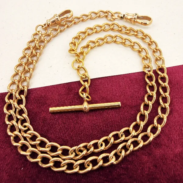 9ct Rose Gold Curb Link Albert Chain Necklace — image 3