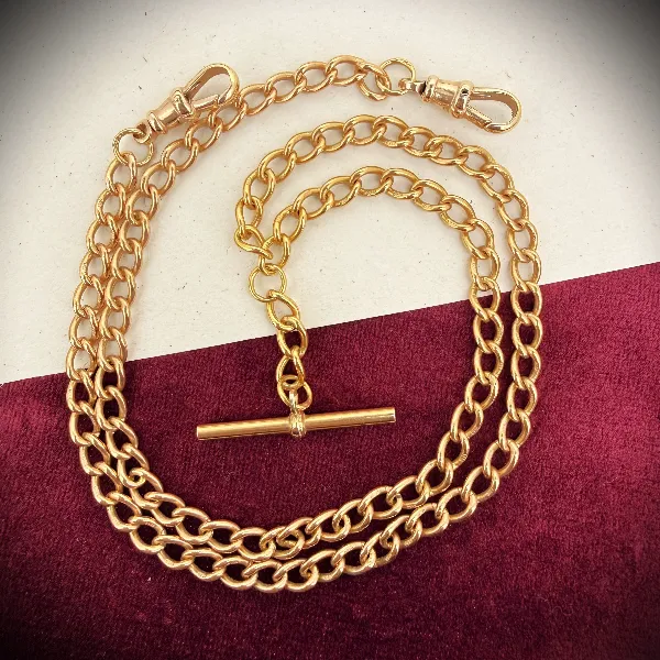 9ct Rose Gold Curb Link Albert Chain Necklace