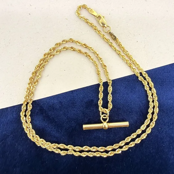 9ct Yellow Gold Rope Link Necklace with T-Bar — image 2