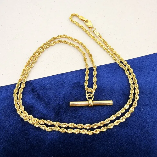 9ct Yellow Gold Rope Link Necklace with T-Bar — image 3
