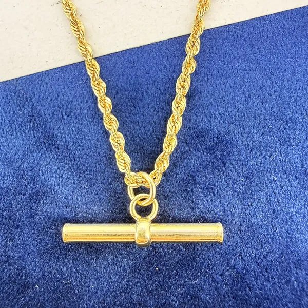 9ct Yellow Gold Rope Link Necklace with T-Bar — image 4