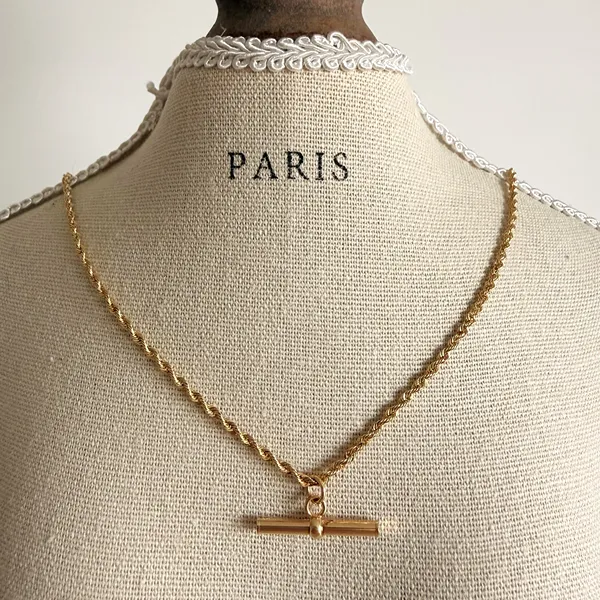 9ct Yellow Gold Rope Link Necklace with T-Bar — image 8