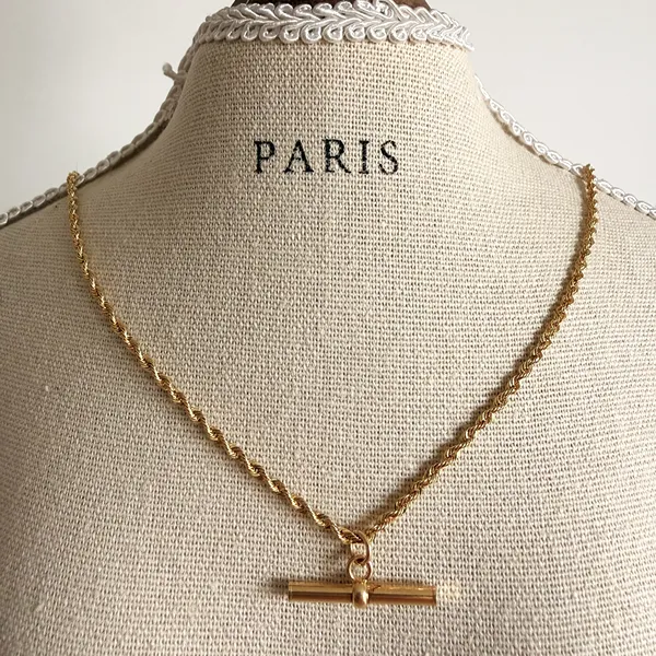9ct Yellow Gold Rope Link Necklace with T-Bar — image 9