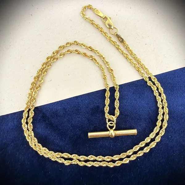 9ct Yellow Gold Rope Link Necklace with T-Bar