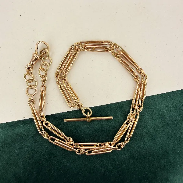 9ct Yellow Gold Trombone Link Albert Chain — image 2