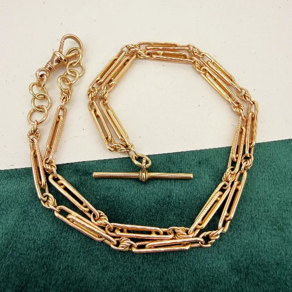 9ct Yellow Gold Trombone Link Albert Chain — image 3