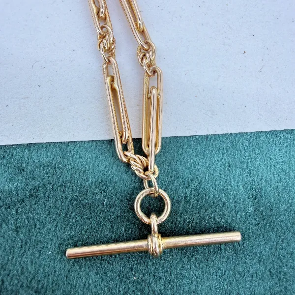9ct Yellow Gold Trombone Link Albert Chain — image 4