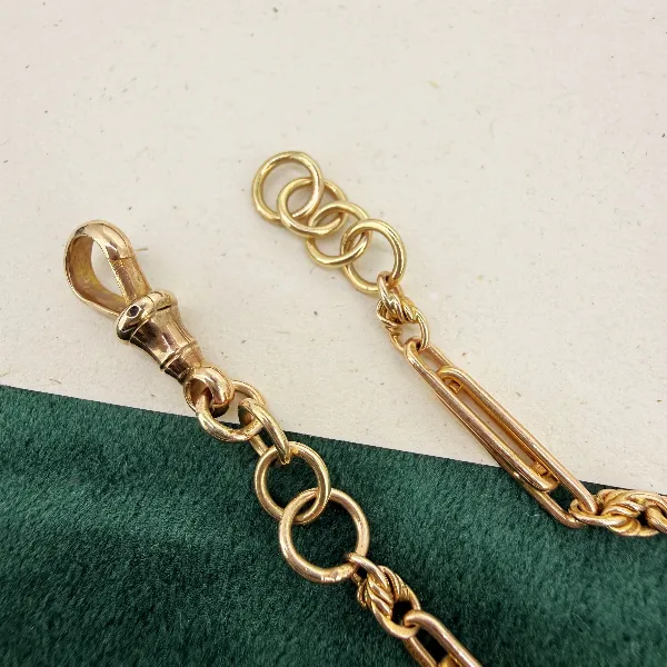 9ct Yellow Gold Trombone Link Albert Chain — image 7
