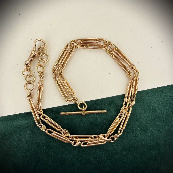 9ct Yellow Gold Trombone Link Albert Chain