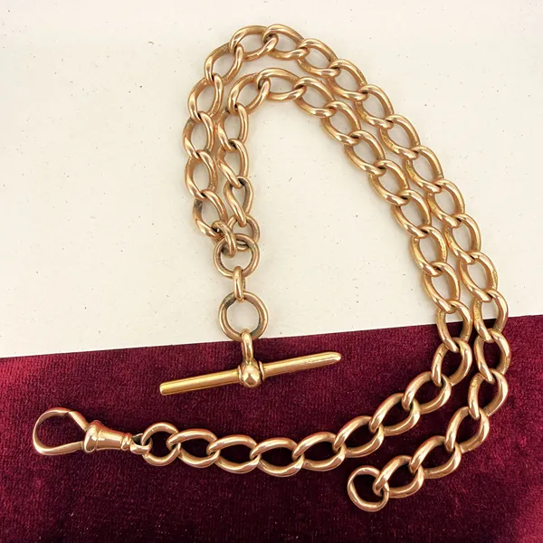Antique 15ct Yellow Gold Albert Chain with T-bar — image 2