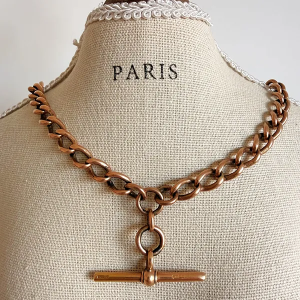 Antique 15ct Yellow Gold Albert Chain with T-bar — image 11