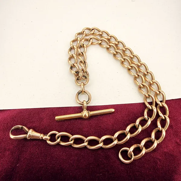 Antique 15ct Yellow Gold Albert Chain with T-bar — image 3