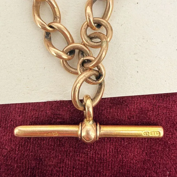 Antique 15ct Yellow Gold Albert Chain with T-bar — image 4