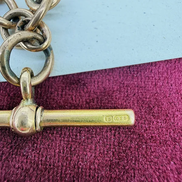 Antique 15ct Yellow Gold Albert Chain with T-bar — image 5