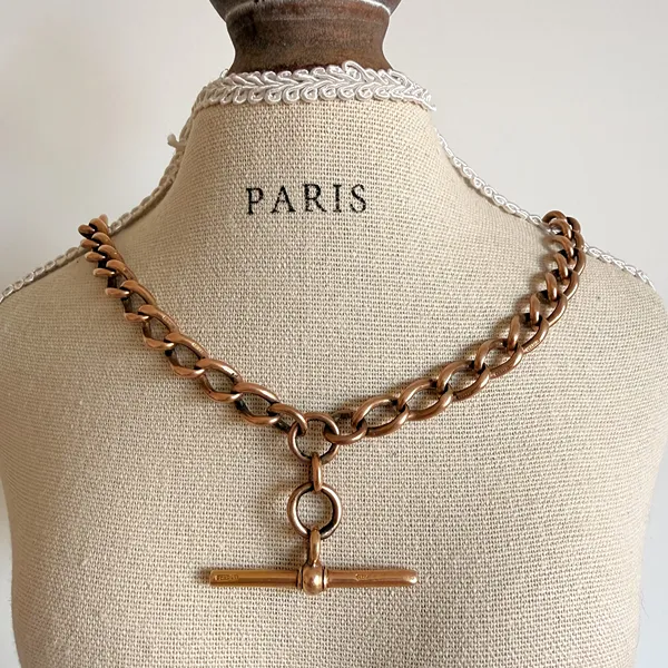 Antique 15ct Yellow Gold Albert Chain with T-bar — image 10
