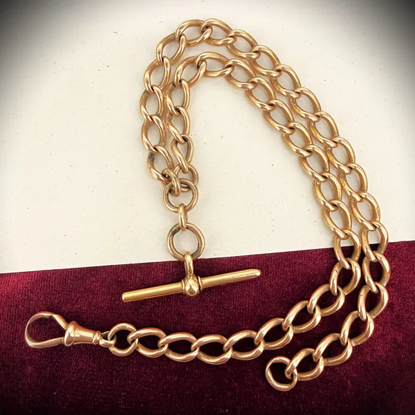 Antique 15ct Yellow Gold Albert Chain with T-bar