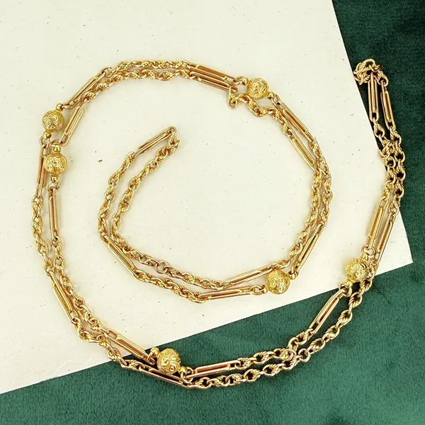 Antique 15ct Yellow Gold Long Guard Chain — image 2