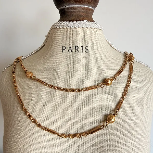 Antique 15ct Yellow Gold Long Guard Chain — image 8