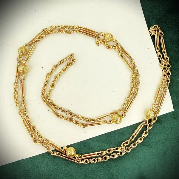 Antique 15ct Yellow Gold Long Guard Chain