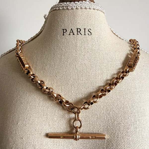 Antique 9ct Gold Fancy Belcher Albert Chain — image 10