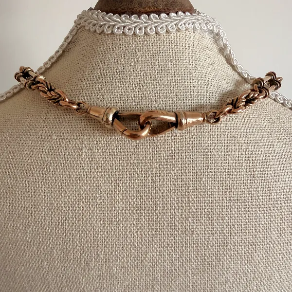 Antique 9ct Rose Gold Rope & Bar Link Albert Chain — image 12