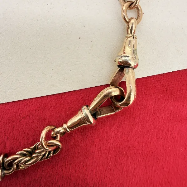 Antique 9ct Rose Gold Rope & Bar Link Albert Chain — image 7