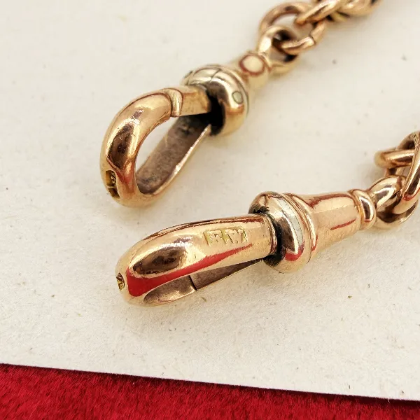 Antique 9ct Rose Gold Rope & Bar Link Albert Chain — image 8