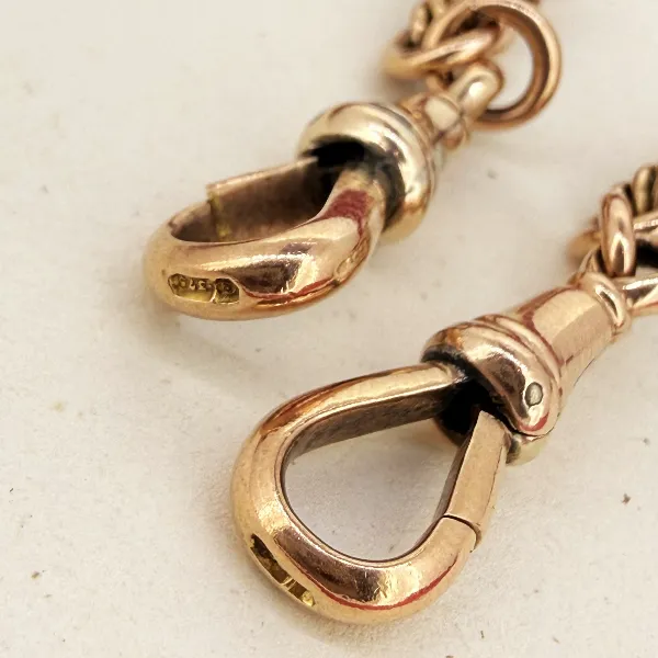 Antique 9ct Rose Gold Rope & Bar Link Albert Chain — image 9