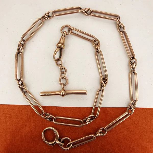 Antique 9ct Rose Gold Trombone Albert Chain — image 2