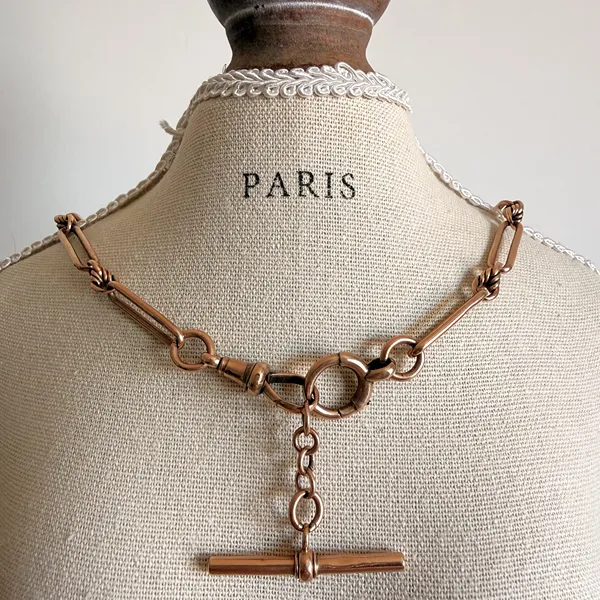 Antique 9ct Rose Gold Trombone Albert Chain — image 11