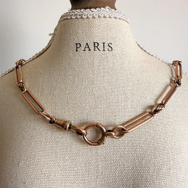 Antique 9ct Rose Gold Trombone Albert Chain — image 15