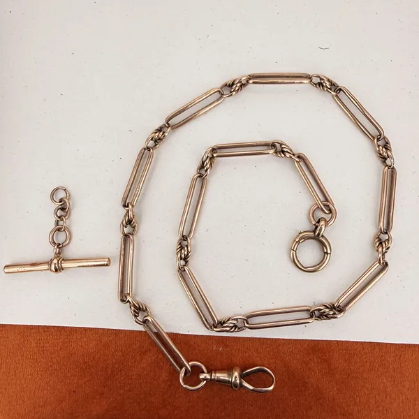 Antique 9ct Rose Gold Trombone Albert Chain — image 4