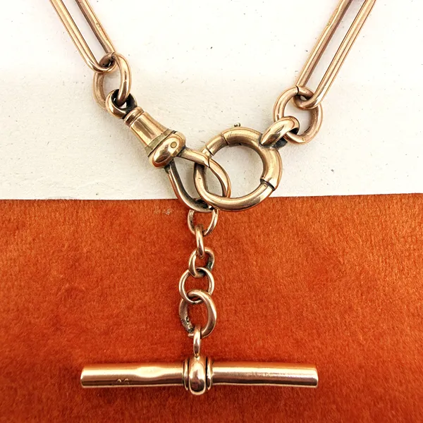 Antique 9ct Rose Gold Trombone Albert Chain — image 5