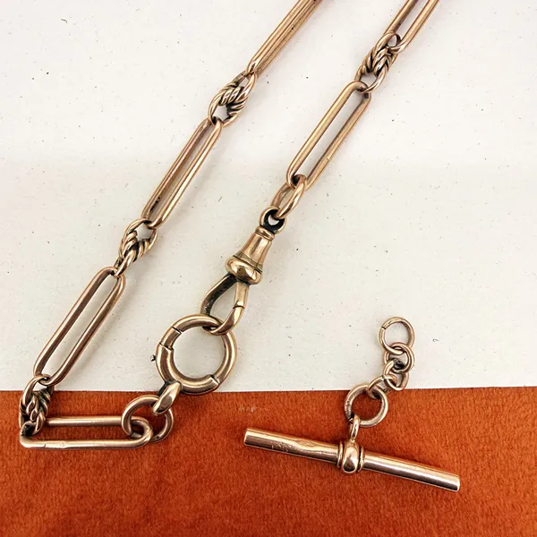 Antique 9ct Rose Gold Trombone Albert Chain — image 8