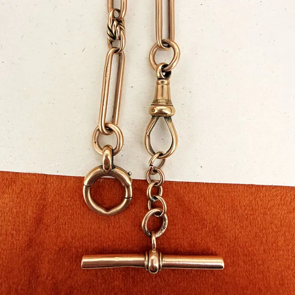 Antique 9ct Rose Gold Trombone Albert Chain — image 9
